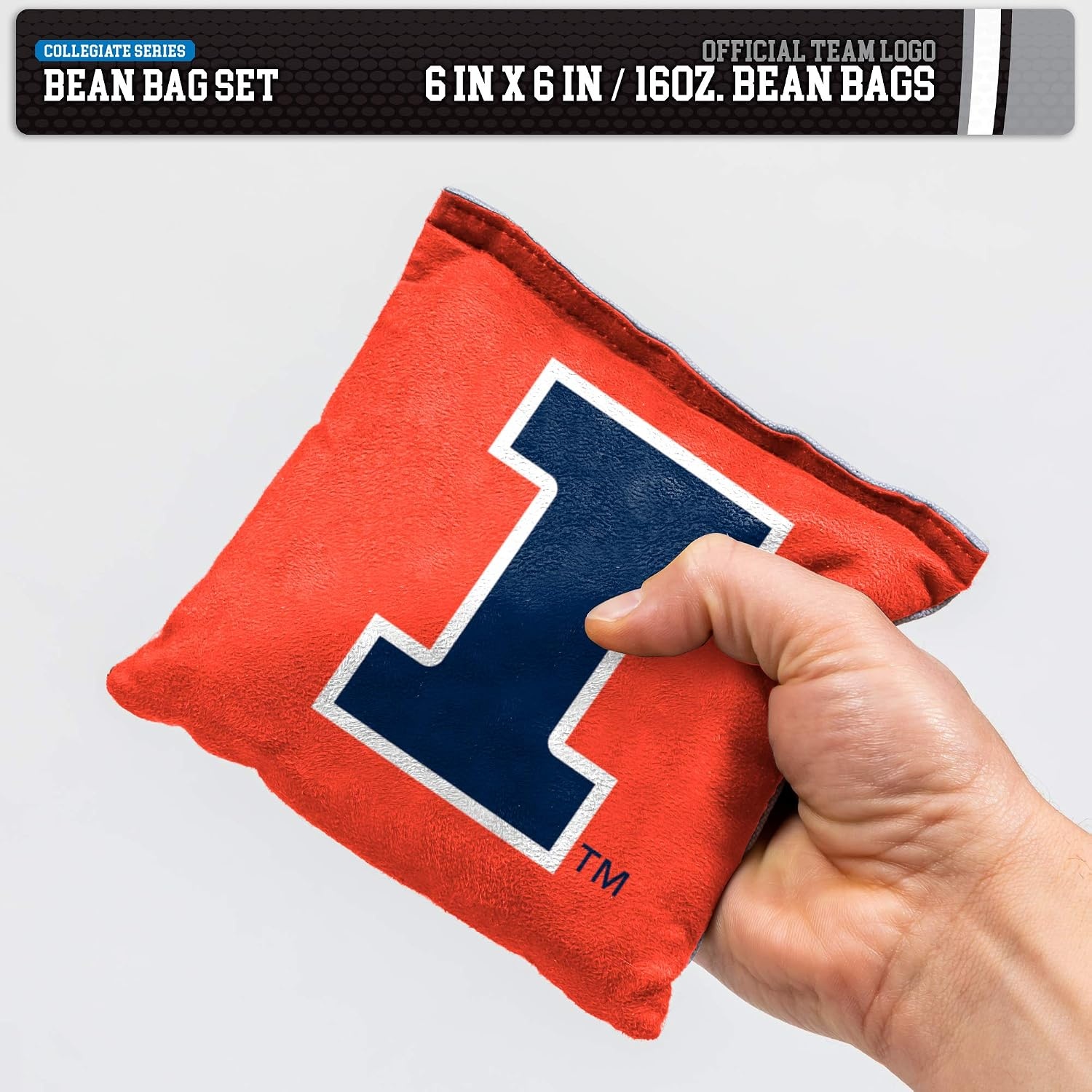 NCAA College Dual Sided Bean Bags by Wild Sports, 8 Count, Premium Toss Bags for Cornhole Set – Great for Tailgates, Outdoors, Backyard(Illinois Fighting Illini)