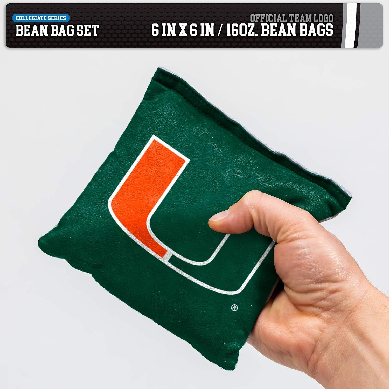 NCAA College Dual Sided Bean Bags by Wild Sports, 8 Count, Premium Toss Bags for Cornhole Set – Great for Tailgates, Outdoors, Backyard(Miami Hurricanes)