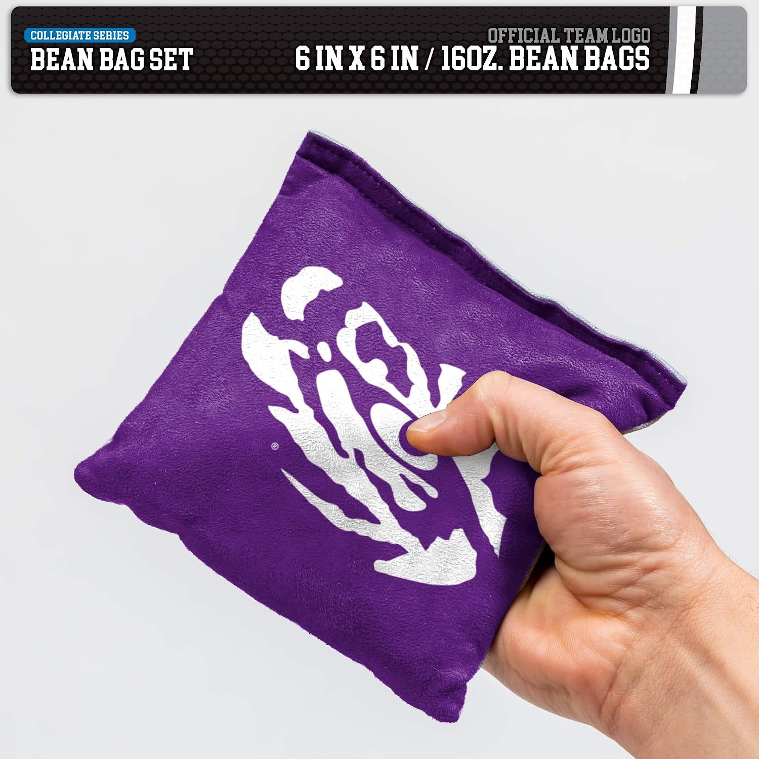 NCAA College Dual Sided Bean Bags by Wild Sports, 8 Count, Premium Toss Bags for Cornhole Set – Great for Tailgates, Outdoors, Backyard(LSU Tigers)