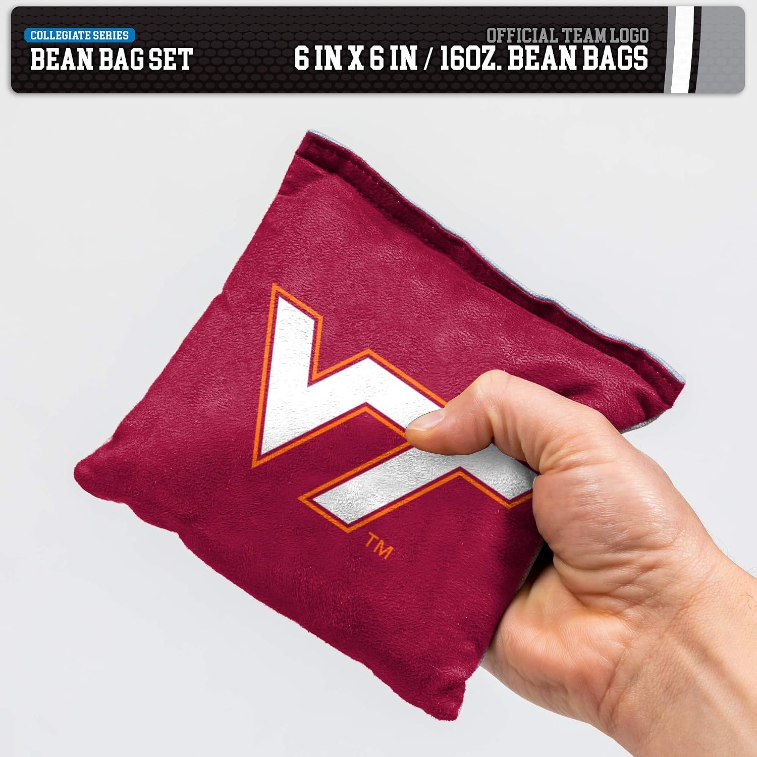 NCAA College Dual Sided Bean Bags by Wild Sports, 8 Count, Premium Toss Bags for Cornhole Set – Great for Tailgates, Outdoors, Backyard(Virginia Tech Hokies)