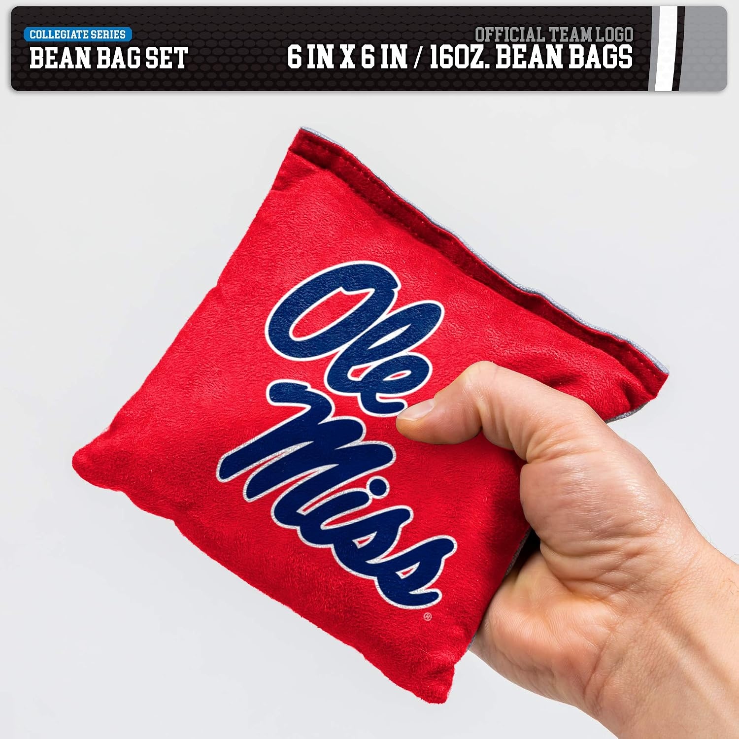 NCAA College Dual Sided Bean Bags by Wild Sports, 8 Count, Premium Toss Bags for Cornhole Set – Great for Tailgates, Outdoors, Backyard(Mississippi Rebels)