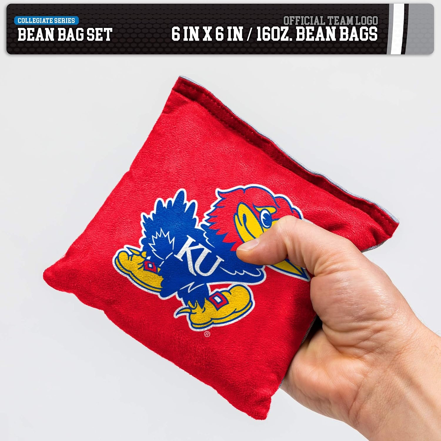 NCAA College Dual Sided Bean Bags by Wild Sports, 8 Count, Premium Toss Bags for Cornhole Set – Great for Tailgates, Outdoors, Backyard(Kansas Jayhawks)