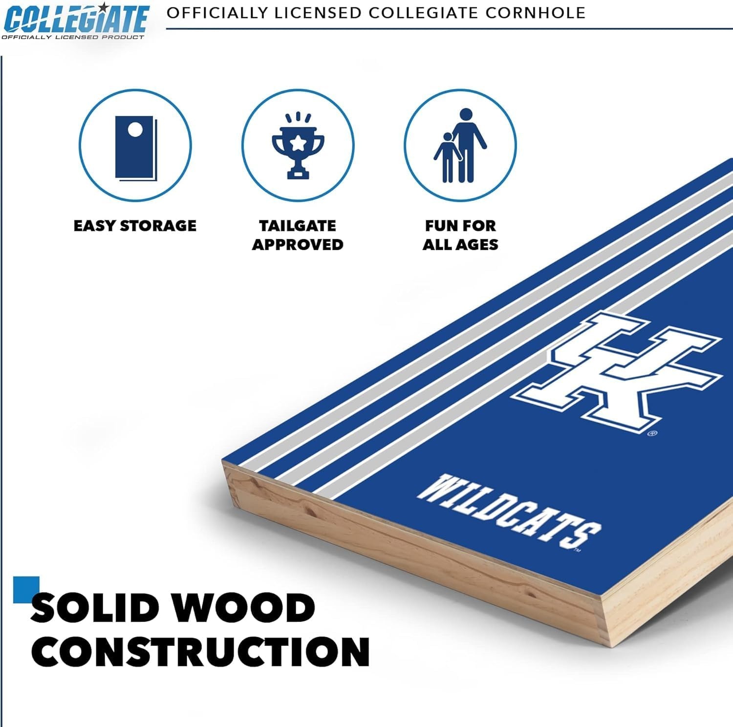 2′ x 3′ Solid Wood Cornhole Set with Direct Print HD Team Graphics – Great Gift for Any NCAA Fan  Bean Bag Toss Family Outdoor Games(Kentucky Wildcats)