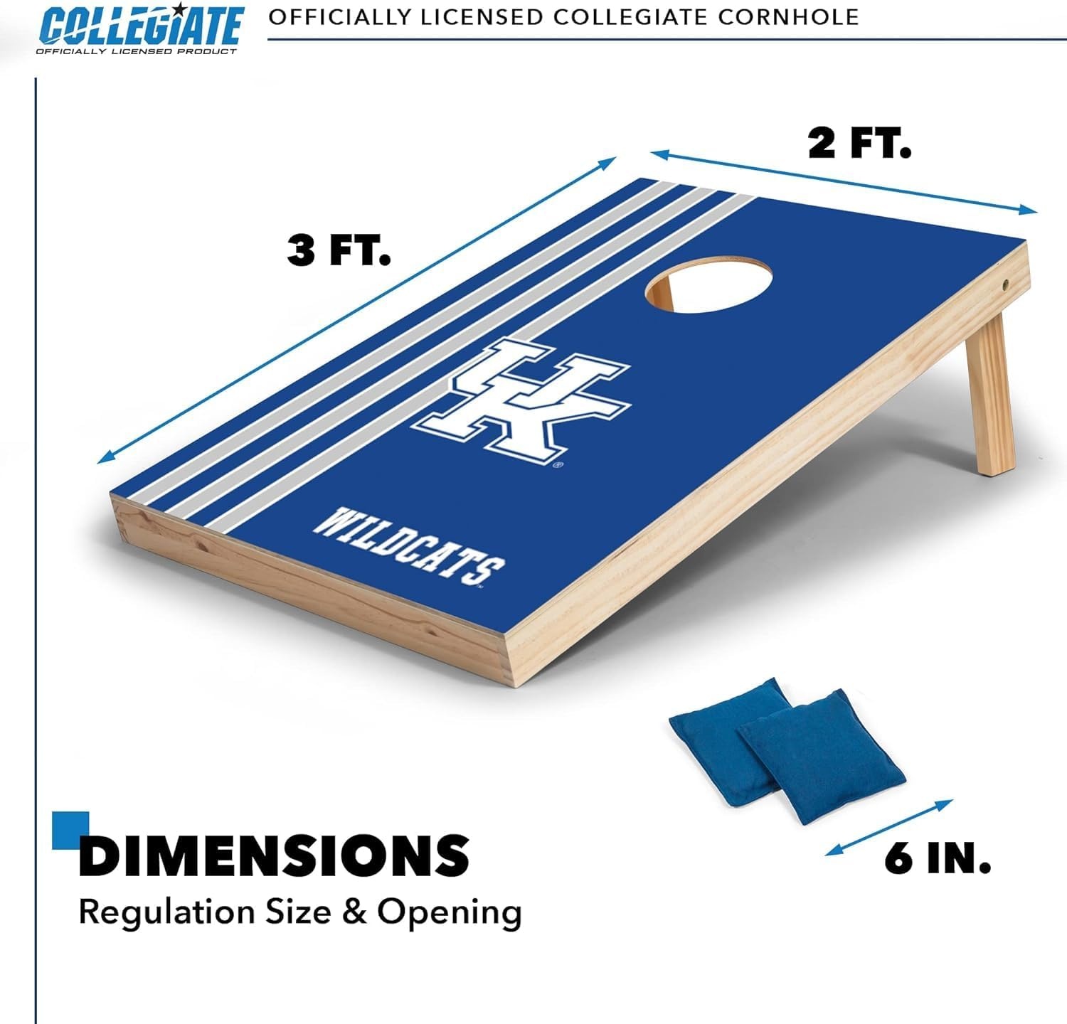 2′ x 3′ Solid Wood Cornhole Set with Direct Print HD Team Graphics – Great Gift for Any NCAA Fan  Bean Bag Toss Family Outdoor Games(Kentucky Wildcats)