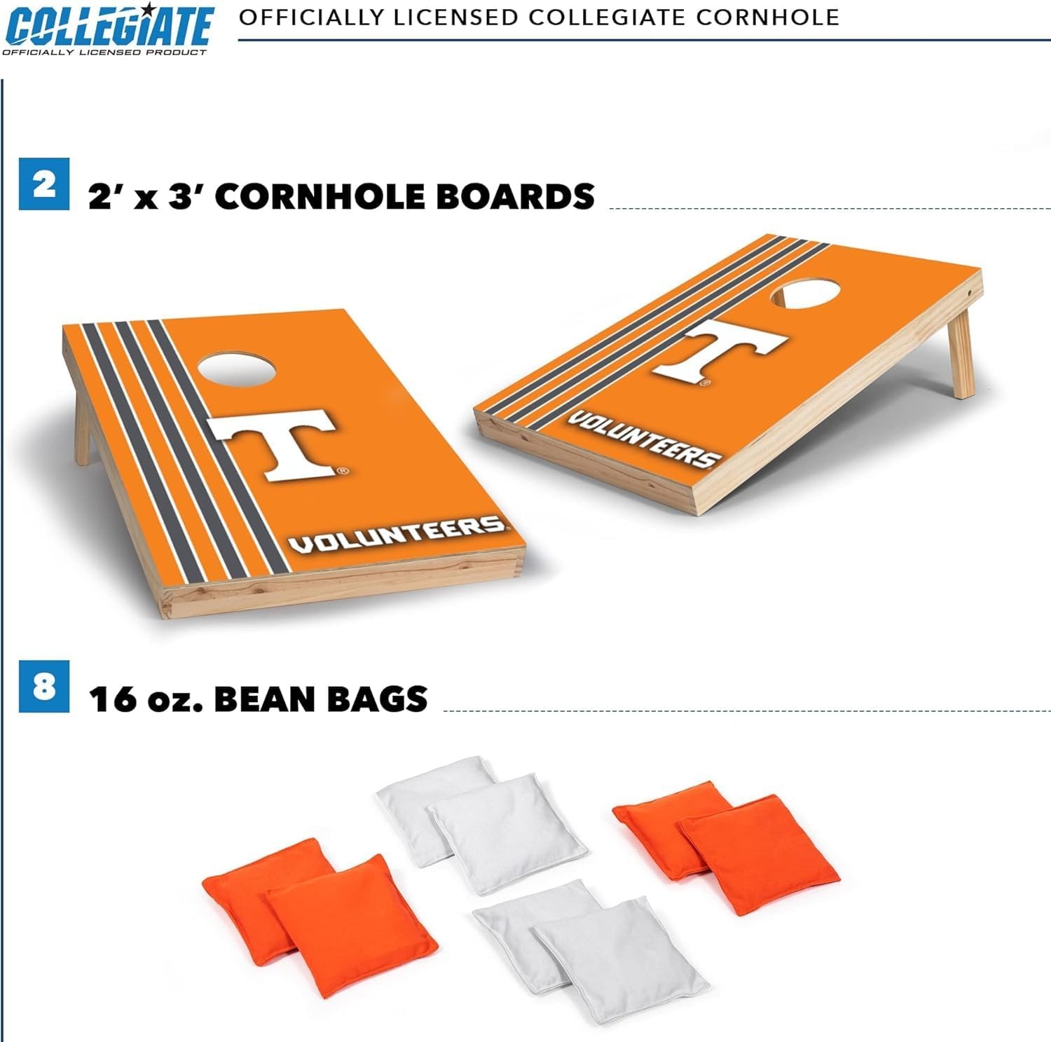 2′ x 3′ Solid Wood Cornhole Set with Direct Print HD Team Graphics – Great Gift for Any NCAA Fan  Bean Bag Toss Family Outdoor Games(Tennessee Volunteers)