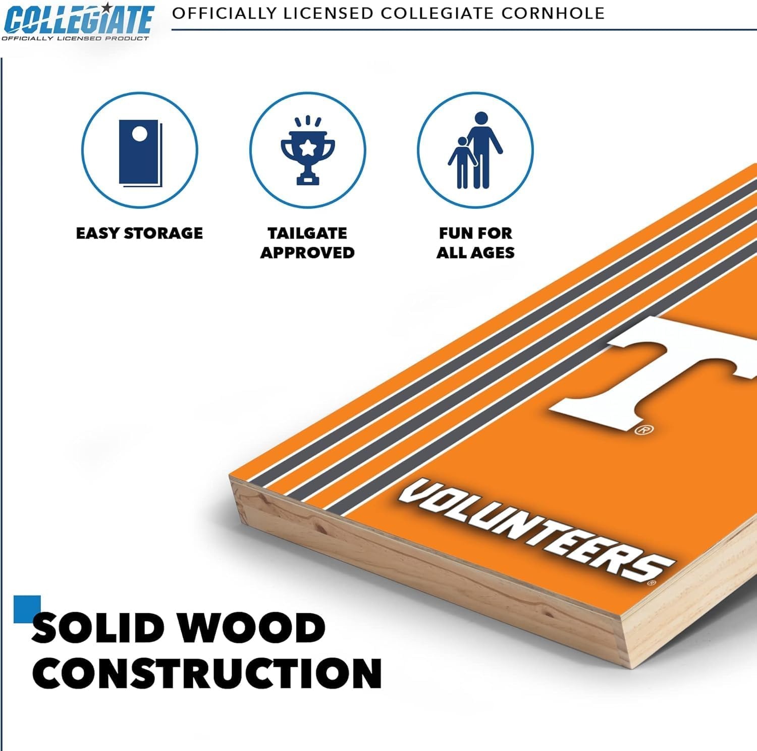 2′ x 3′ Solid Wood Cornhole Set with Direct Print HD Team Graphics – Great Gift for Any NCAA Fan  Bean Bag Toss Family Outdoor Games(Tennessee Volunteers)