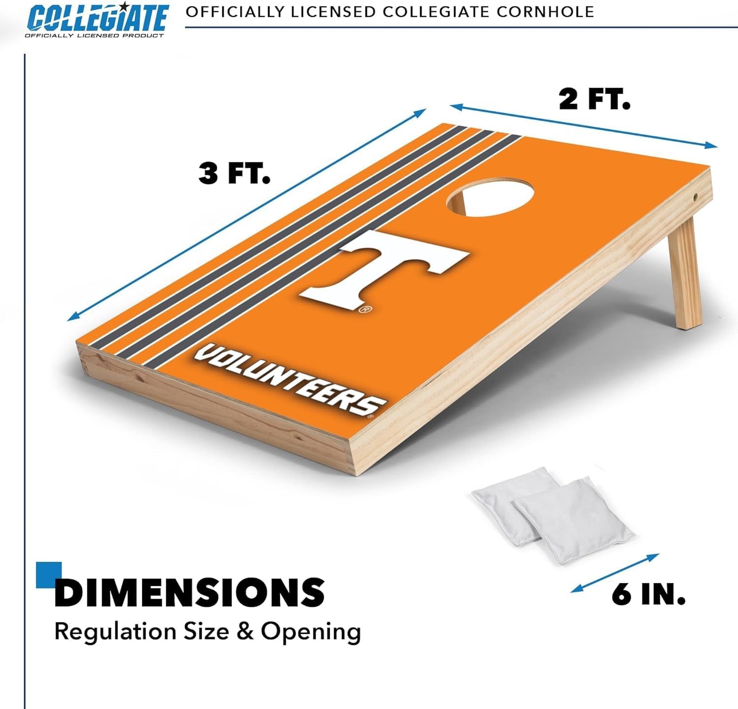 2′ x 3′ Solid Wood Cornhole Set with Direct Print HD Team Graphics – Great Gift for Any NCAA Fan  Bean Bag Toss Family Outdoor Games(Tennessee Volunteers)