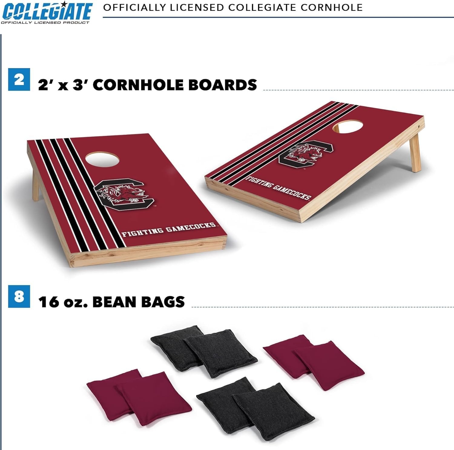 2′ x 3′ Solid Wood Cornhole Set with Direct Print HD Team Graphics – Great Gift for Any NCAA Fan  Bean Bag Toss Family Outdoor Games(South Carolina Fighting Gamecocks)