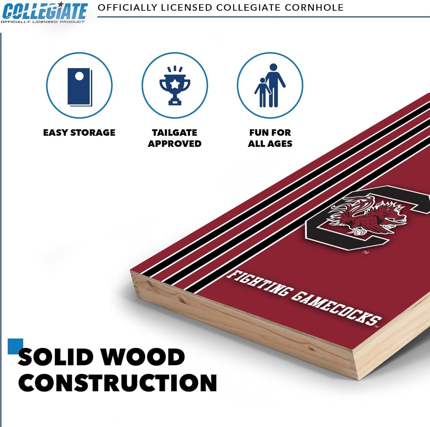 2′ x 3′ Solid Wood Cornhole Set with Direct Print HD Team Graphics – Great Gift for Any NCAA Fan  Bean Bag Toss Family Outdoor Games(South Carolina Fighting Gamecocks)