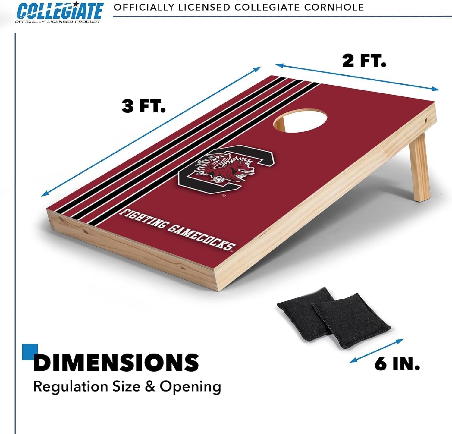 2′ x 3′ Solid Wood Cornhole Set with Direct Print HD Team Graphics – Great Gift for Any NCAA Fan  Bean Bag Toss Family Outdoor Games(South Carolina Fighting Gamecocks)