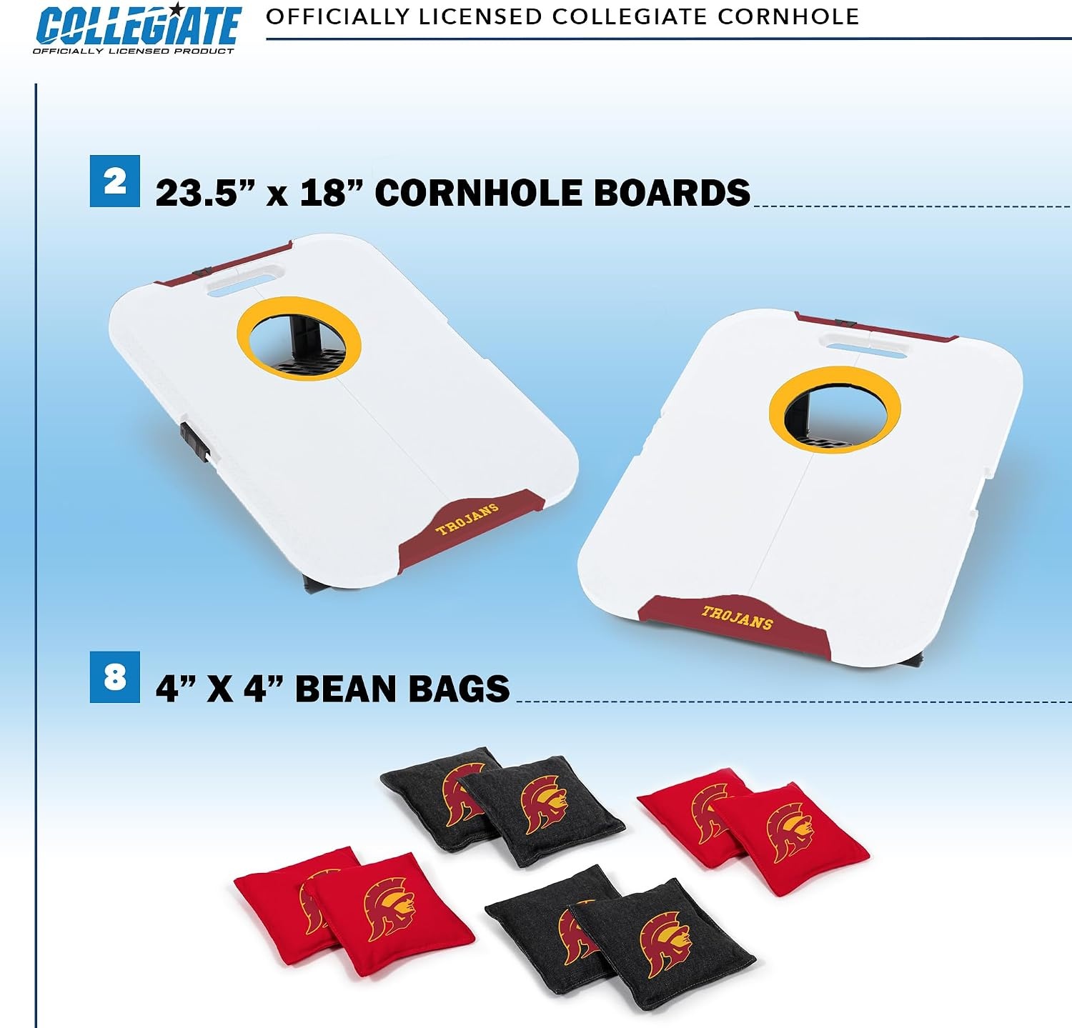 Wild Sports NCAA Pro Football All-Weather Cornhole Set – Travel Bean Bag Toss Set Includes 8 Bean Bags(USC Trojans)