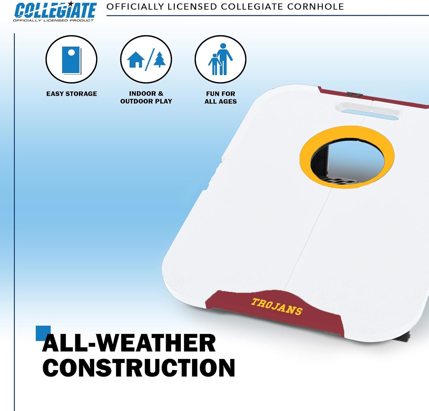 Wild Sports NCAA Pro Football All-Weather Cornhole Set – Travel Bean Bag Toss Set Includes 8 Bean Bags(USC Trojans)