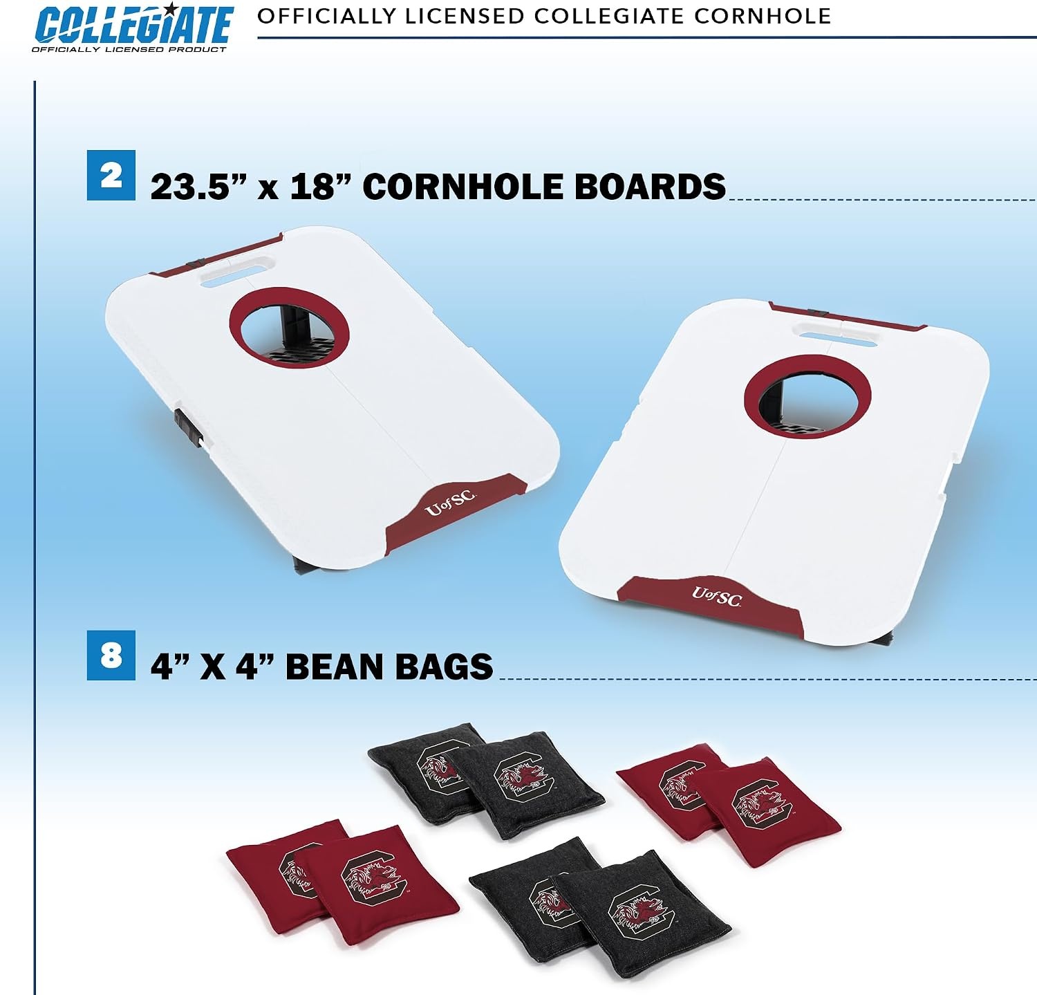 Wild Sports NCAA Pro Football All-Weather Cornhole Set – Travel Bean Bag Toss Set Includes 8 Bean Bags(South Carolina Fighting Gamecocks)