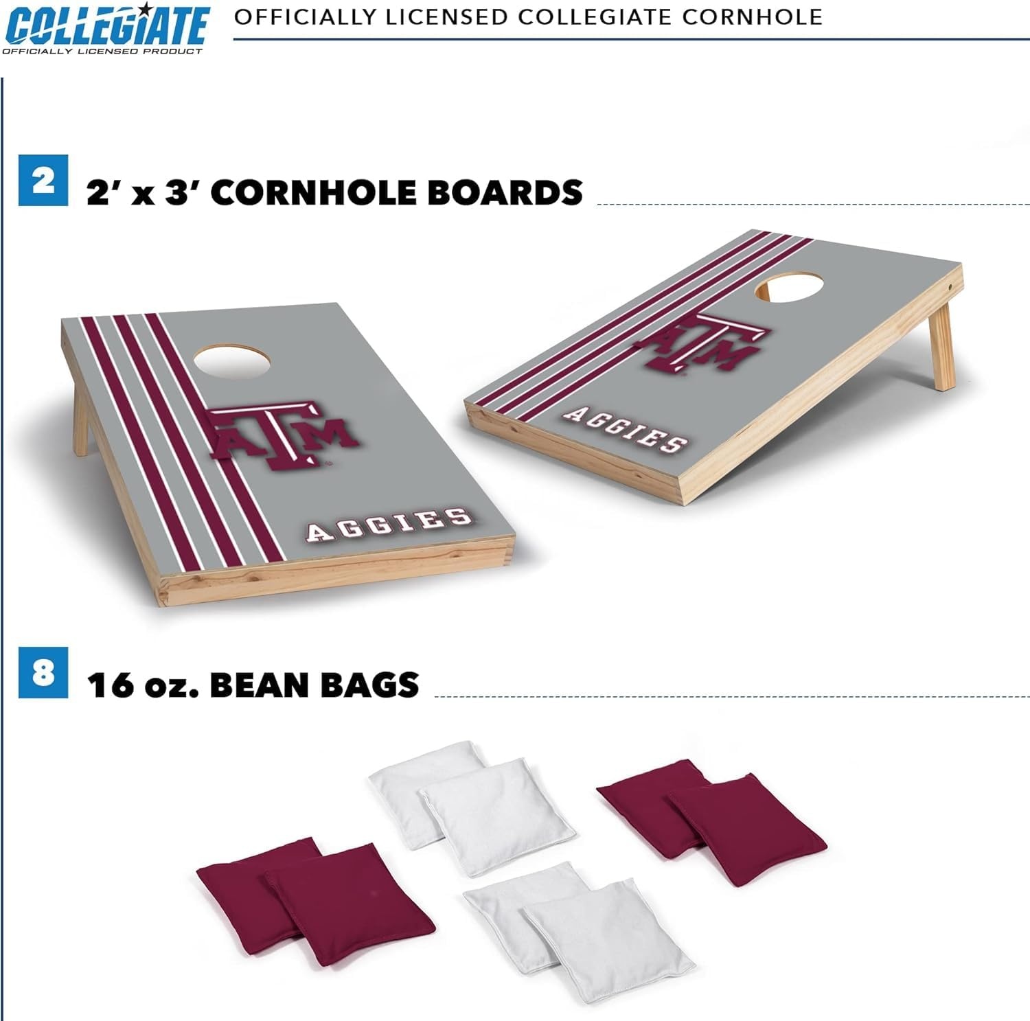2′ x 3′ Solid Wood Cornhole Set with Direct Print HD Team Graphics – Great Gift for Any NCAA Fan  Bean Bag Toss Family Outdoor Games(Texas A&M Aggies)