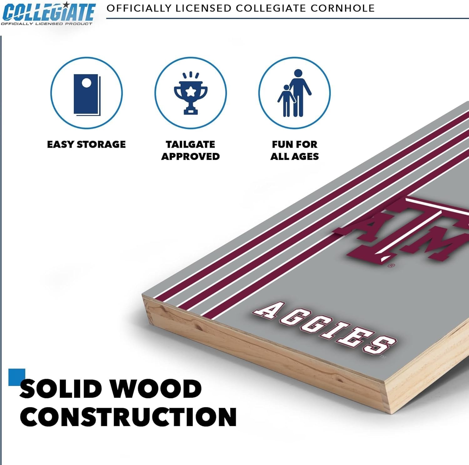 2′ x 3′ Solid Wood Cornhole Set with Direct Print HD Team Graphics – Great Gift for Any NCAA Fan  Bean Bag Toss Family Outdoor Games(Texas A&M Aggies)
