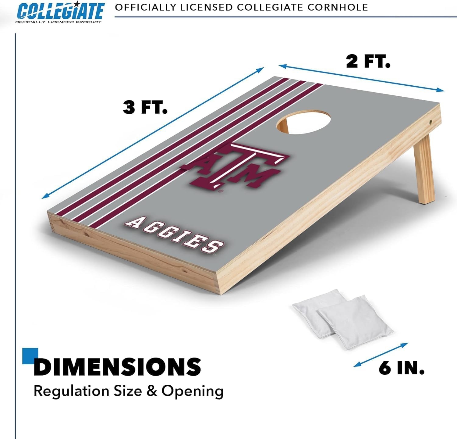 2′ x 3′ Solid Wood Cornhole Set with Direct Print HD Team Graphics – Great Gift for Any NCAA Fan  Bean Bag Toss Family Outdoor Games(Texas A&M Aggies)