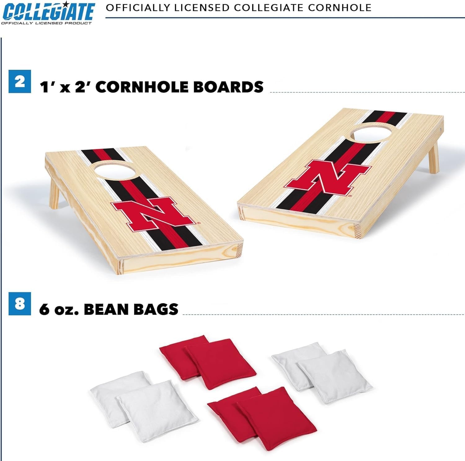 Wild Sports College Portable Size 1′ x 2′ Solid Wood Cornhole Set with Direct Print HD Team Graphics – Travel Size(Nebraska Cornhuskers)