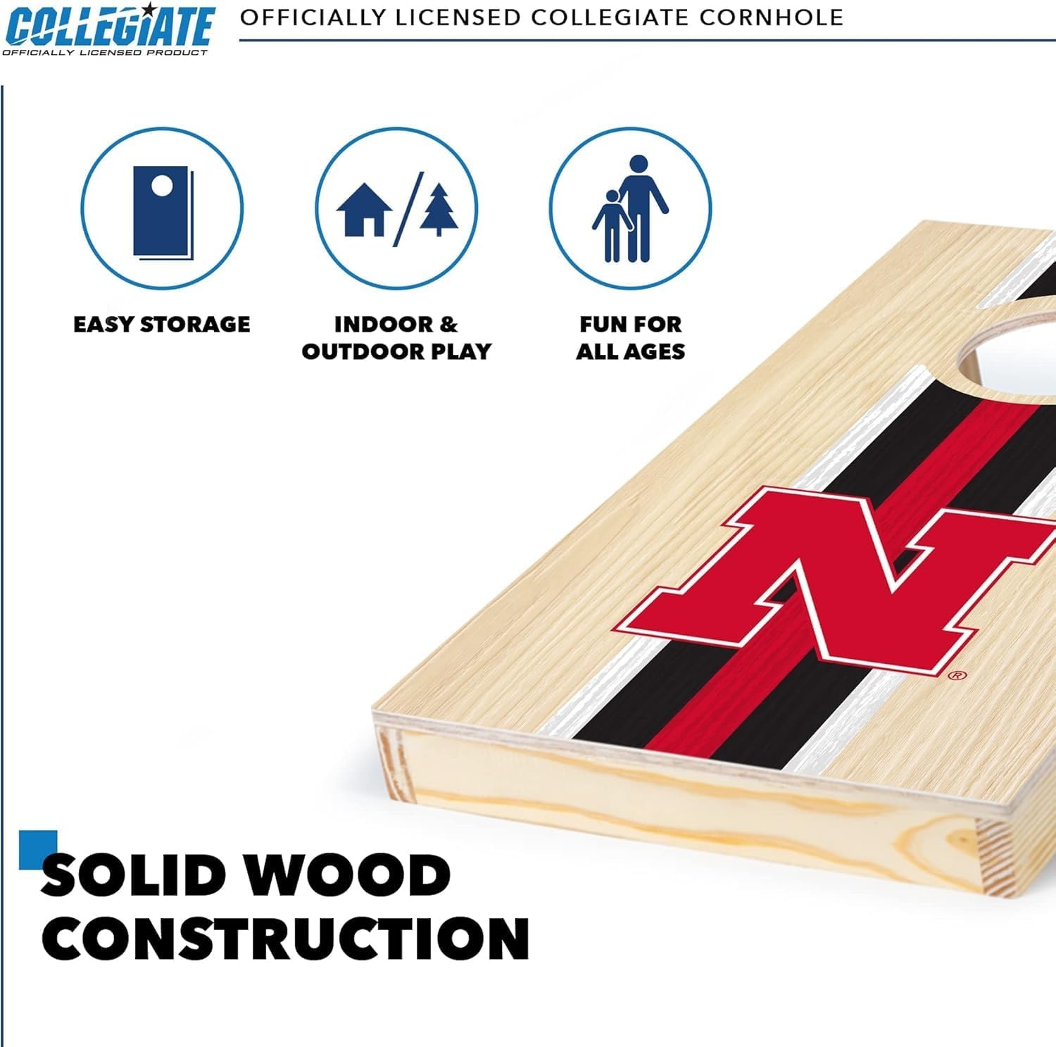 Wild Sports College Portable Size 1′ x 2′ Solid Wood Cornhole Set with Direct Print HD Team Graphics – Travel Size(Nebraska Cornhuskers)