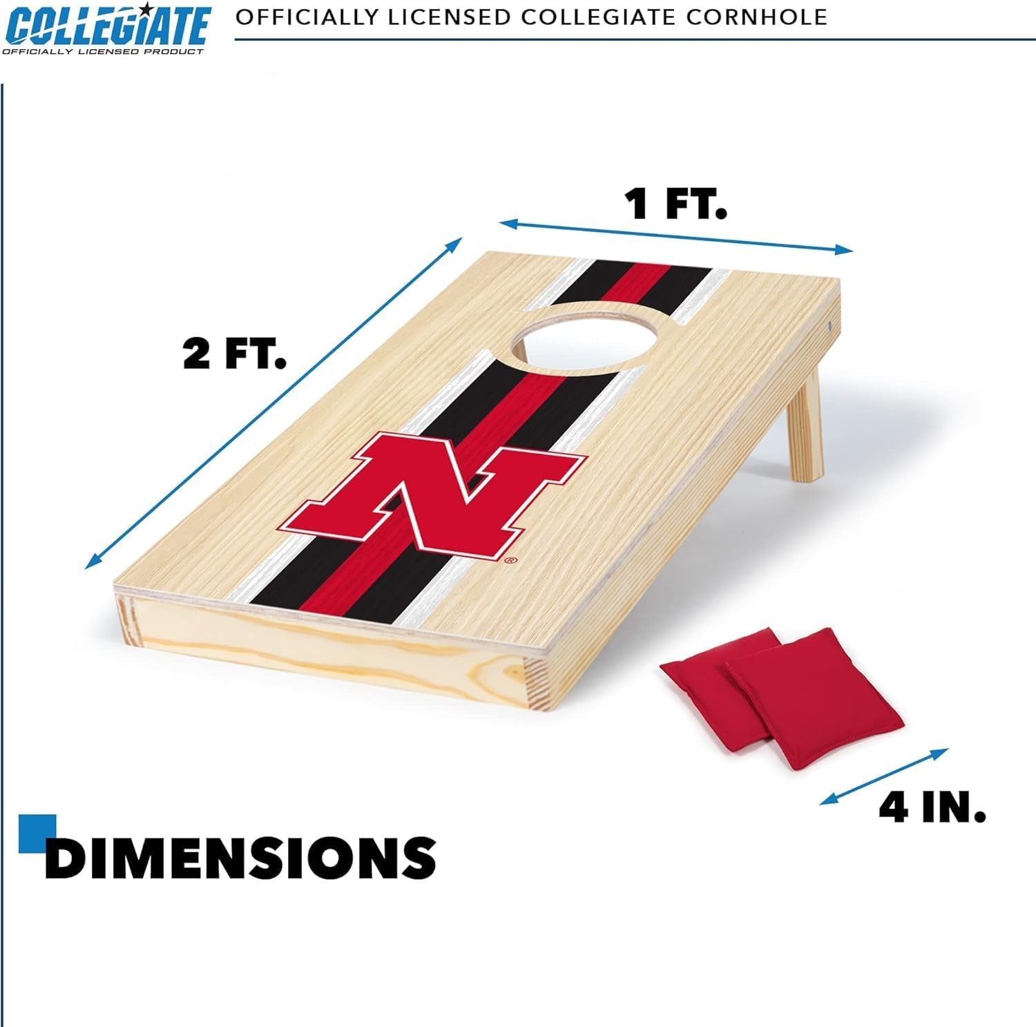 Wild Sports College Portable Size 1′ x 2′ Solid Wood Cornhole Set with Direct Print HD Team Graphics – Travel Size(Nebraska Cornhuskers)