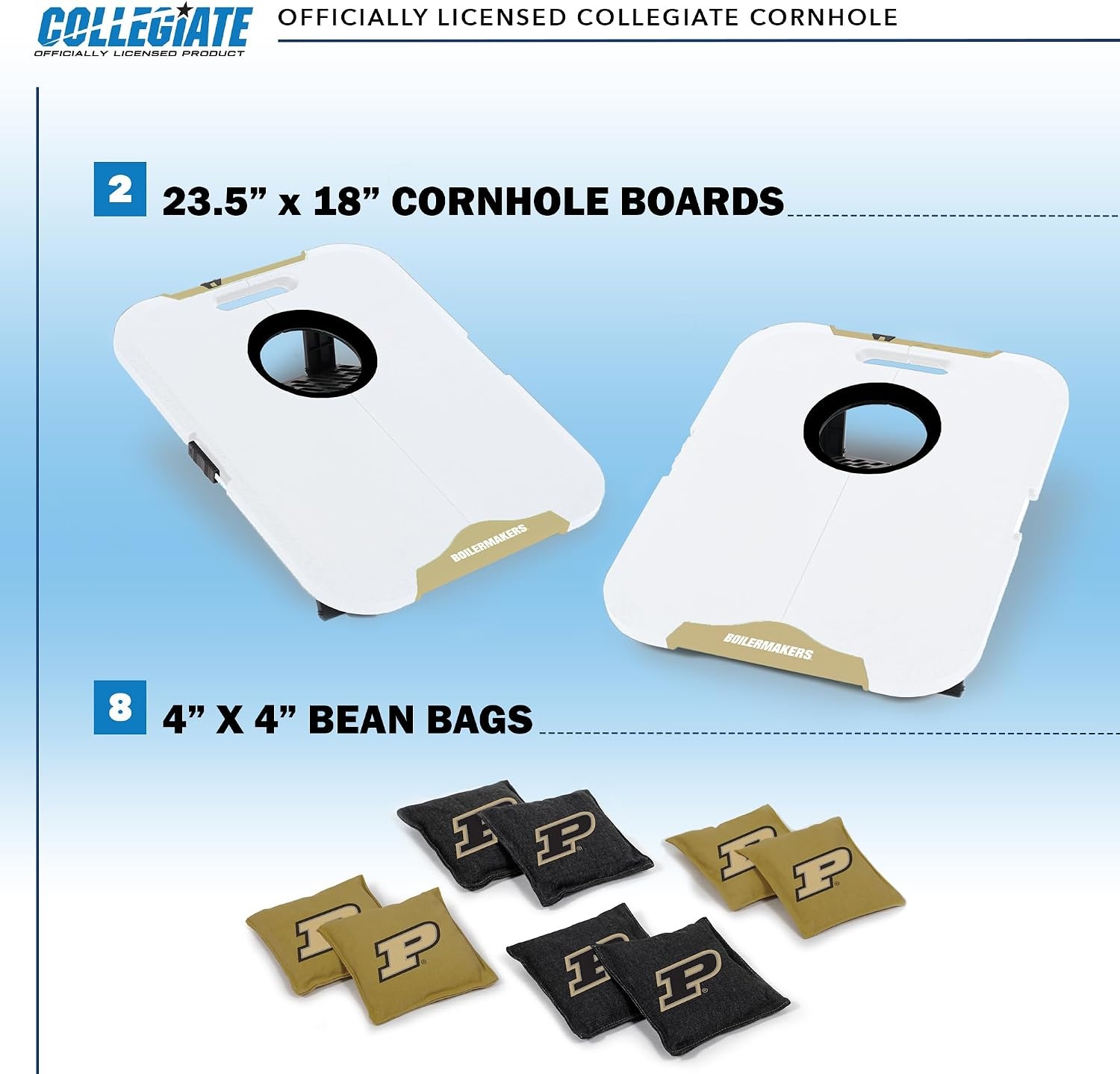Wild Sports NCAA Pro Football All-Weather Cornhole Set – Travel Bean Bag Toss Set Includes 8 Bean Bags(Purdue Boilermakers)