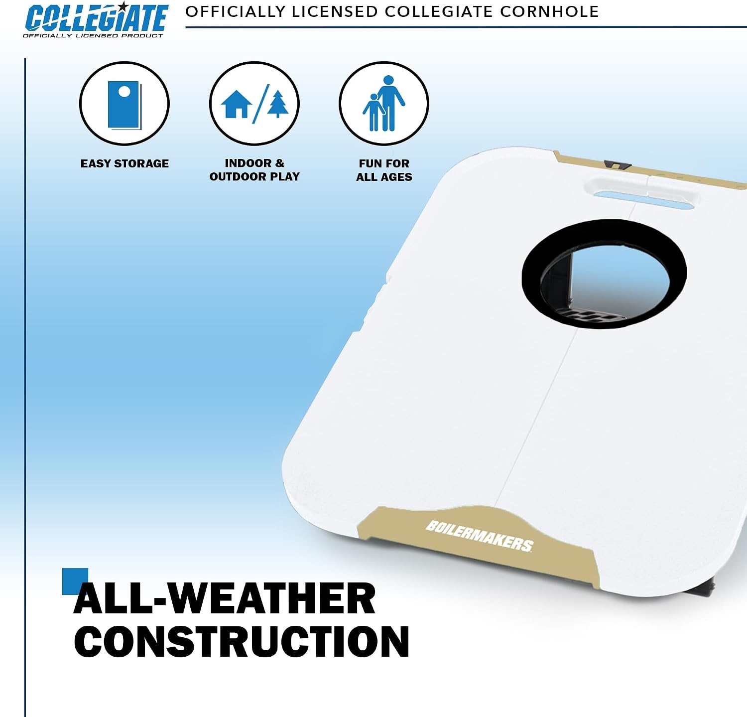 Wild Sports NCAA Pro Football All-Weather Cornhole Set – Travel Bean Bag Toss Set Includes 8 Bean Bags(Purdue Boilermakers)