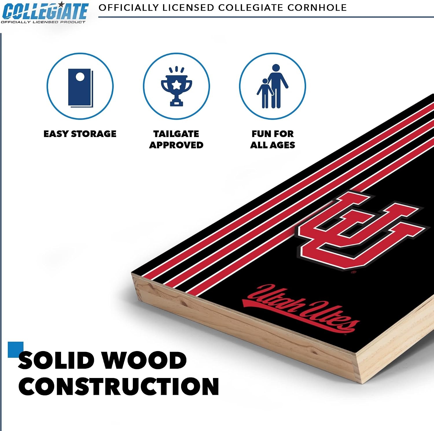 2′ x 3′ Solid Wood Cornhole Set with Direct Print HD Team Graphics – Great Gift for Any NCAA Fan  Bean Bag Toss Family Outdoor Games(Utah Utes)
