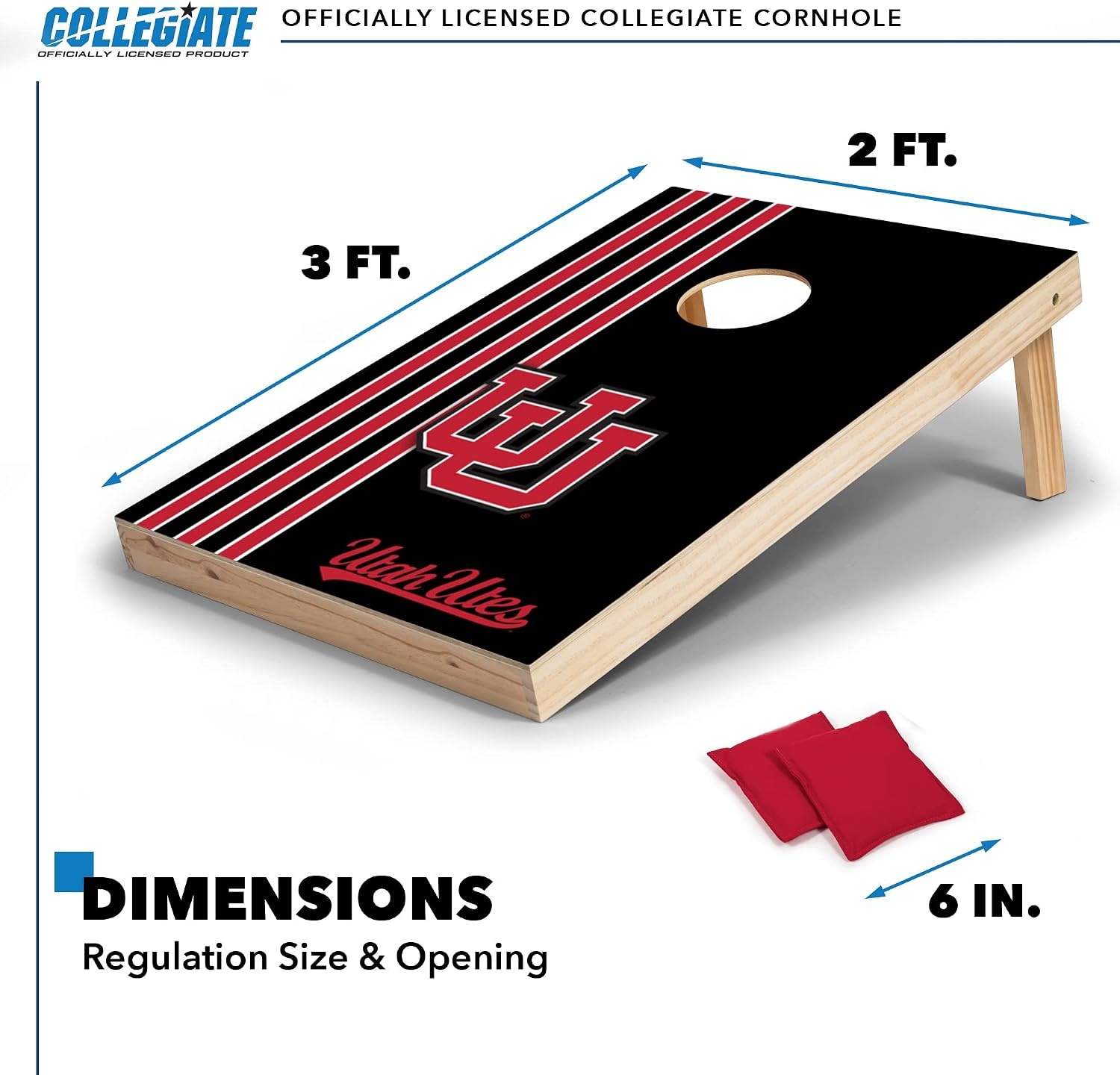 2′ x 3′ Solid Wood Cornhole Set with Direct Print HD Team Graphics – Great Gift for Any NCAA Fan  Bean Bag Toss Family Outdoor Games(Utah Utes)