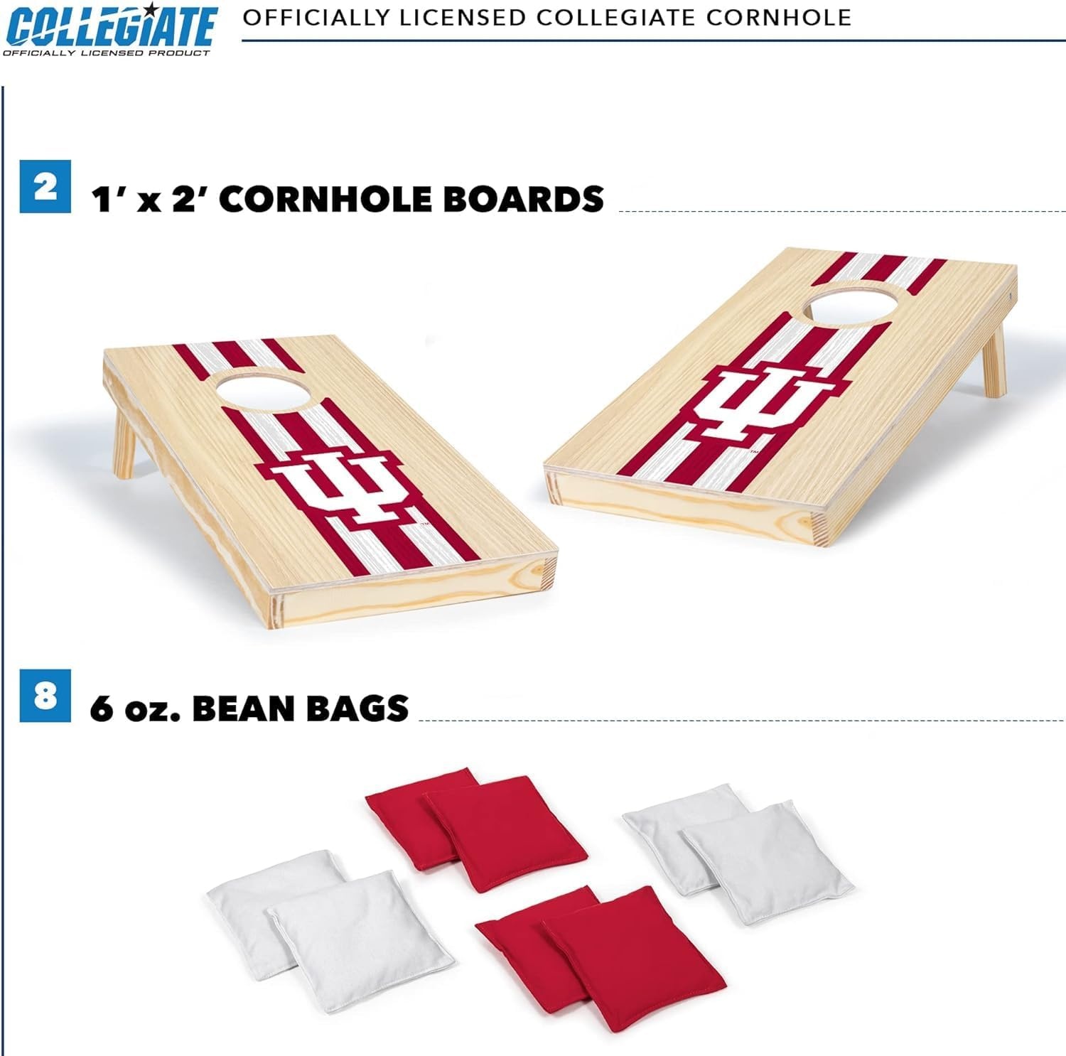 Wild Sports College Portable Size 1′ x 2′ Solid Wood Cornhole Set with Direct Print HD Team Graphics – Travel Size(Indiana Hoosiers)