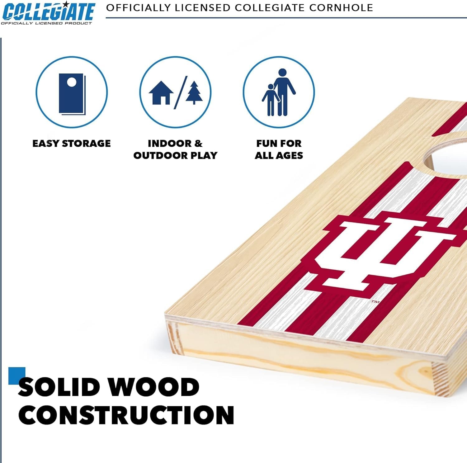 Wild Sports College Portable Size 1′ x 2′ Solid Wood Cornhole Set with Direct Print HD Team Graphics – Travel Size(Indiana Hoosiers)