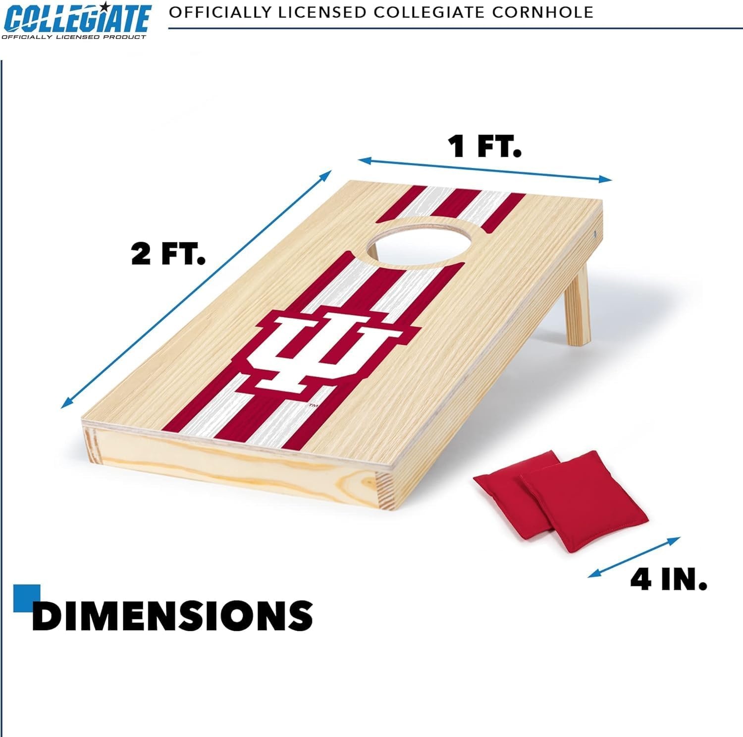Wild Sports College Portable Size 1′ x 2′ Solid Wood Cornhole Set with Direct Print HD Team Graphics – Travel Size(Indiana Hoosiers)