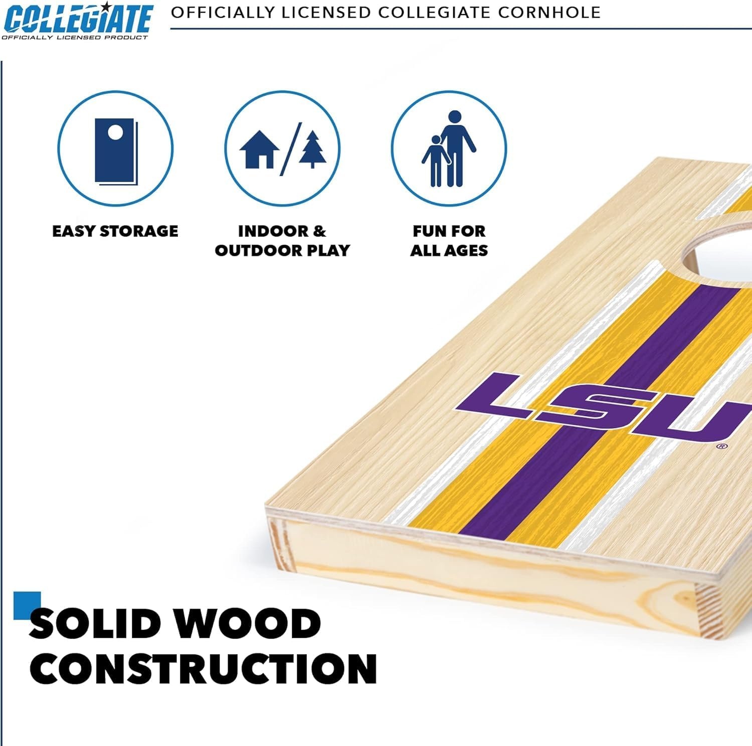 Wild Sports College Portable Size 1′ x 2′ Solid Wood Cornhole Set with Direct Print HD Team Graphics – Travel Size(LSU Tigers)
