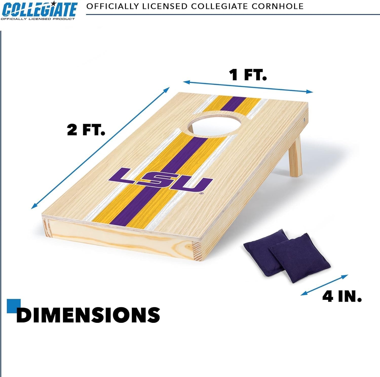 Wild Sports College Portable Size 1′ x 2′ Solid Wood Cornhole Set with Direct Print HD Team Graphics – Travel Size(LSU Tigers)