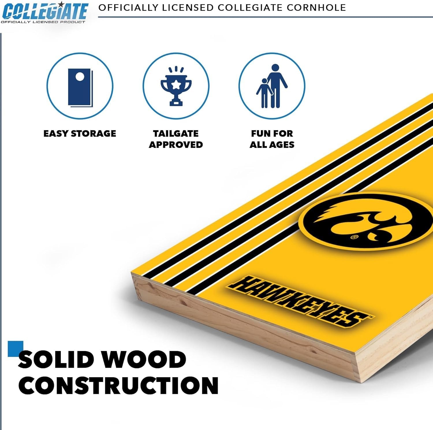 2′ x 3′ Solid Wood Cornhole Set with Direct Print HD Team Graphics – Great Gift for Any NCAA Fan  Bean Bag Toss Family Outdoor Games(Iowa Hawkeyes)