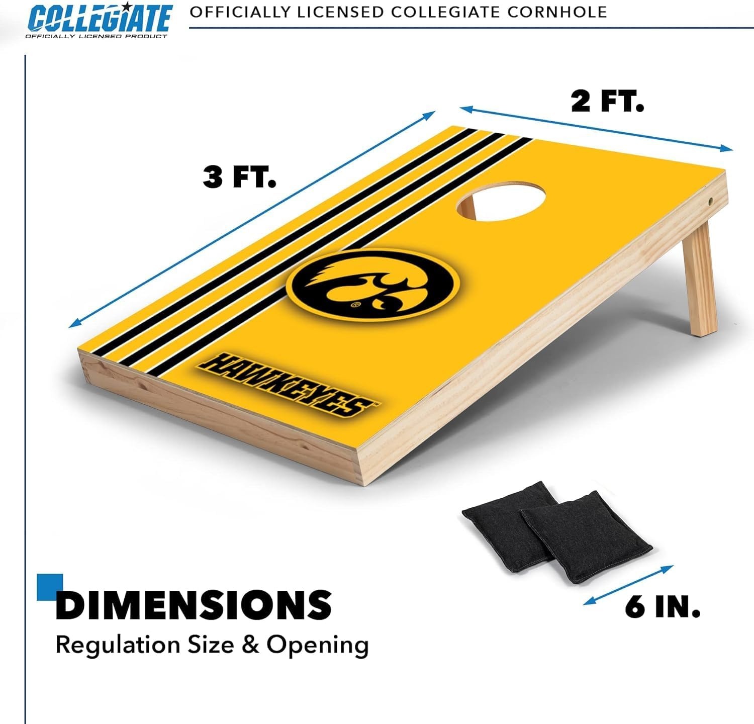 2′ x 3′ Solid Wood Cornhole Set with Direct Print HD Team Graphics – Great Gift for Any NCAA Fan  Bean Bag Toss Family Outdoor Games(Iowa Hawkeyes)
