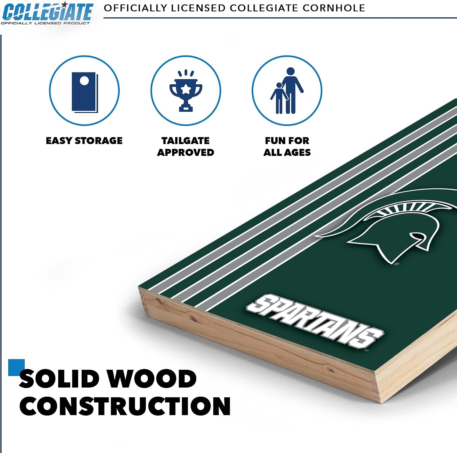 2′ x 3′ Solid Wood Cornhole Set with Direct Print HD Team Graphics – Great Gift for Any NCAA Fan  Bean Bag Toss Family Outdoor Games(Michigan State Spartans)