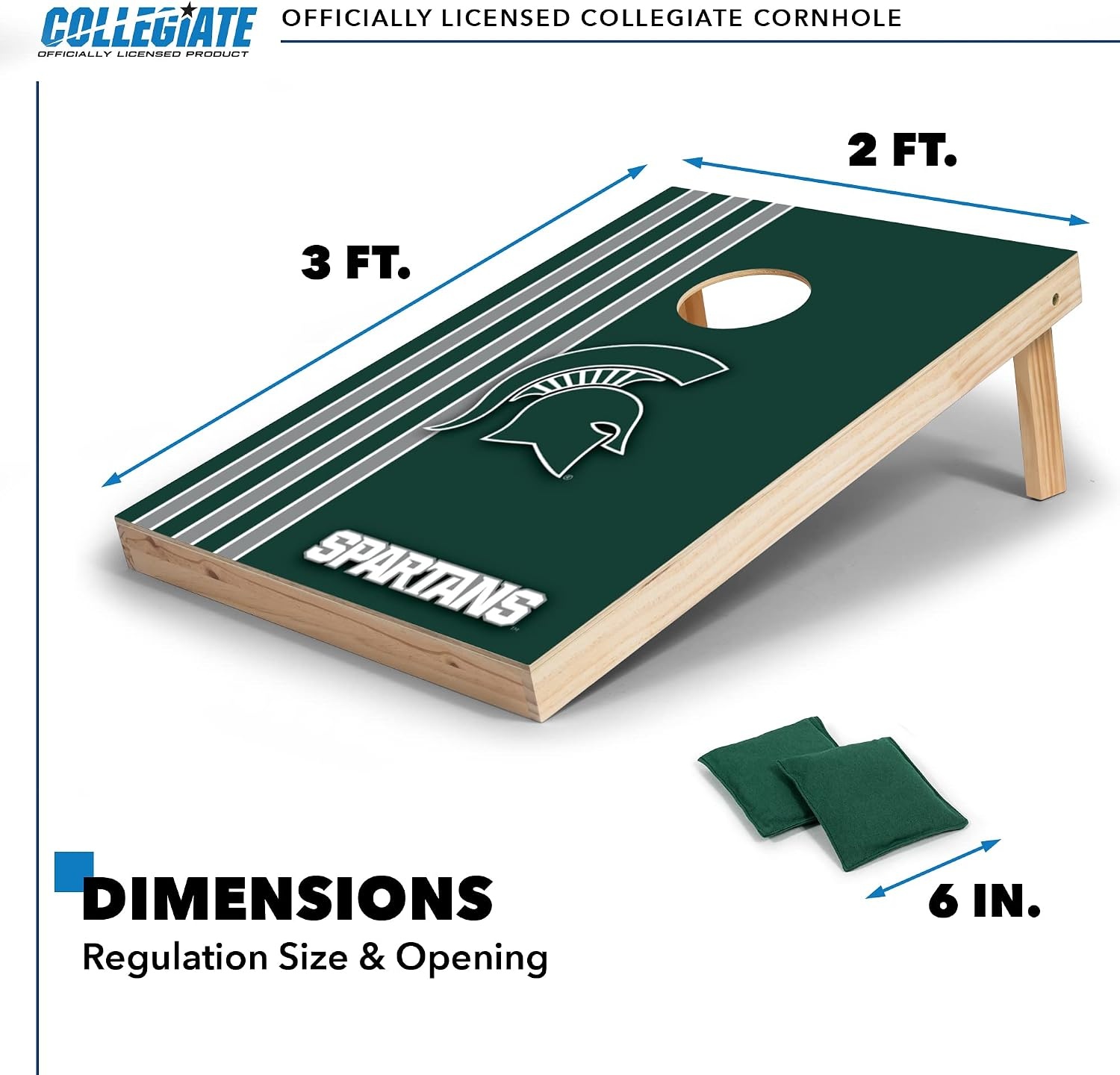 2′ x 3′ Solid Wood Cornhole Set with Direct Print HD Team Graphics – Great Gift for Any NCAA Fan  Bean Bag Toss Family Outdoor Games(Michigan State Spartans)