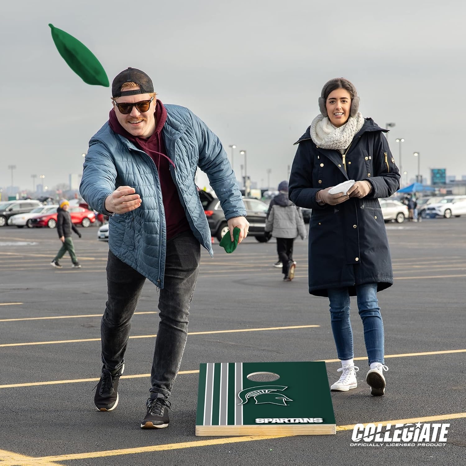 2′ x 3′ Solid Wood Cornhole Set with Direct Print HD Team Graphics – Great Gift for Any NCAA Fan  Bean Bag Toss Family Outdoor Games(Michigan State Spartans)