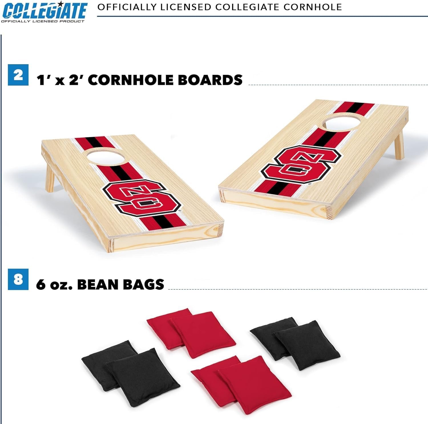 Wild Sports College Portable Size 1′ x 2′ Solid Wood Cornhole Set with Direct Print HD Team Graphics – Travel Size(North Carolina State Wolfpack)