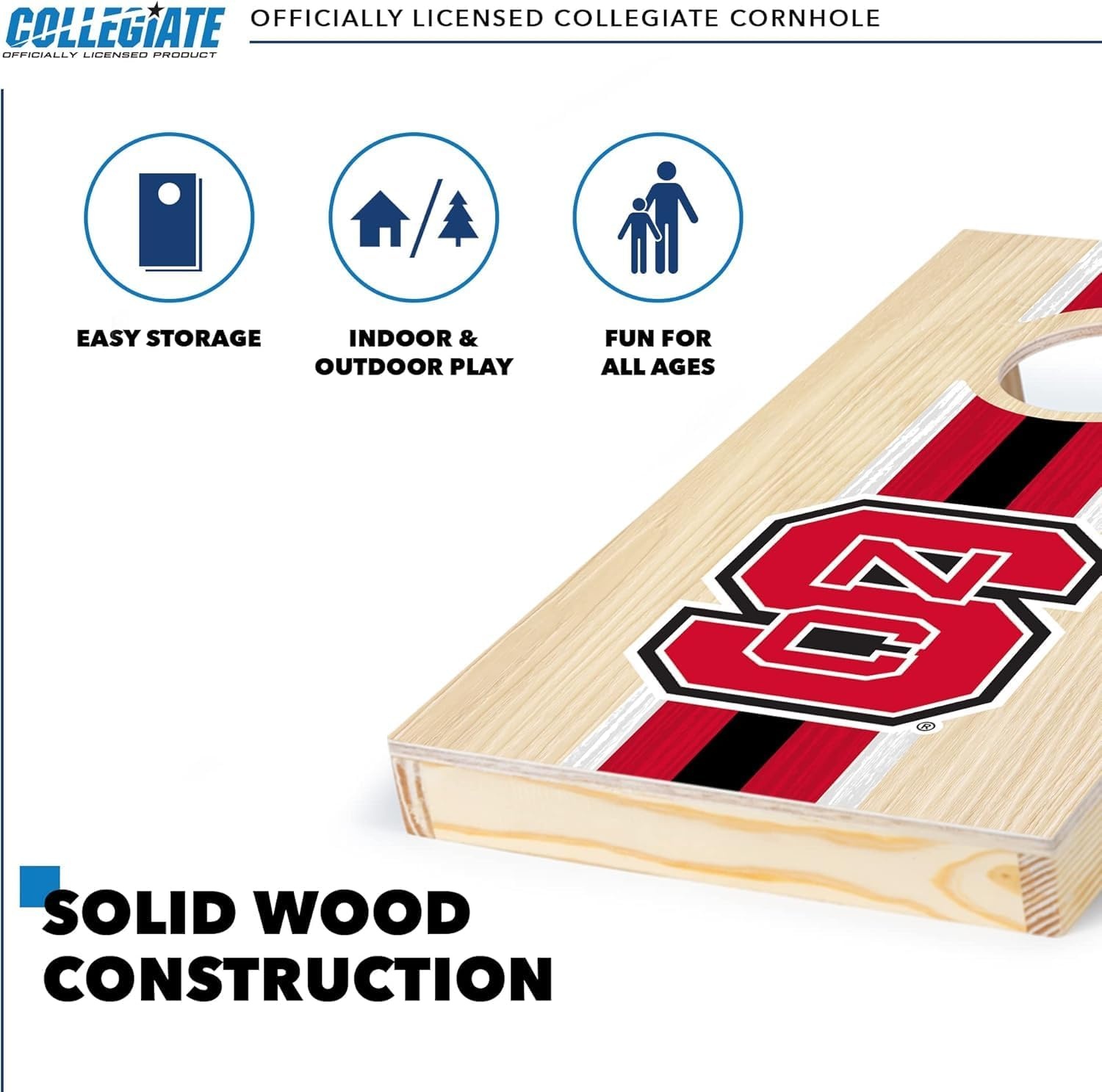 Wild Sports College Portable Size 1′ x 2′ Solid Wood Cornhole Set with Direct Print HD Team Graphics – Travel Size(North Carolina State Wolfpack)