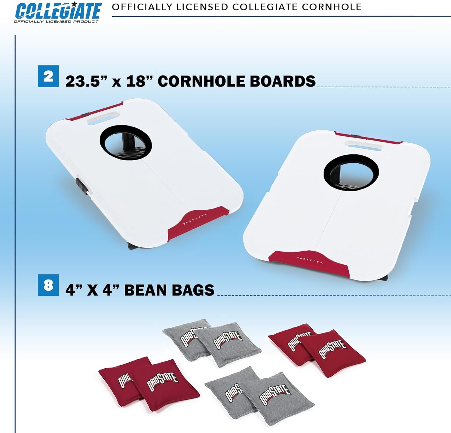 Wild Sports NCAA Pro Football All-Weather Cornhole Set – Travel Bean Bag Toss Set Includes 8 Bean Bags(Ohio State Buckeyes)
