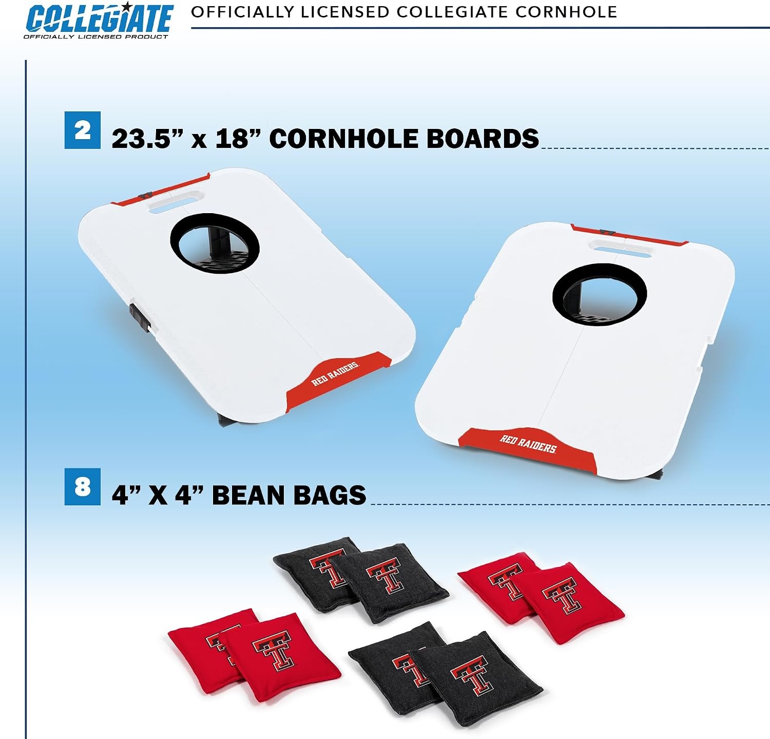 Wild Sports NCAA Pro Football All-Weather Cornhole Set – Travel Bean Bag Toss Set Includes 8 Bean Bags(Texas Tech Red Raiders)