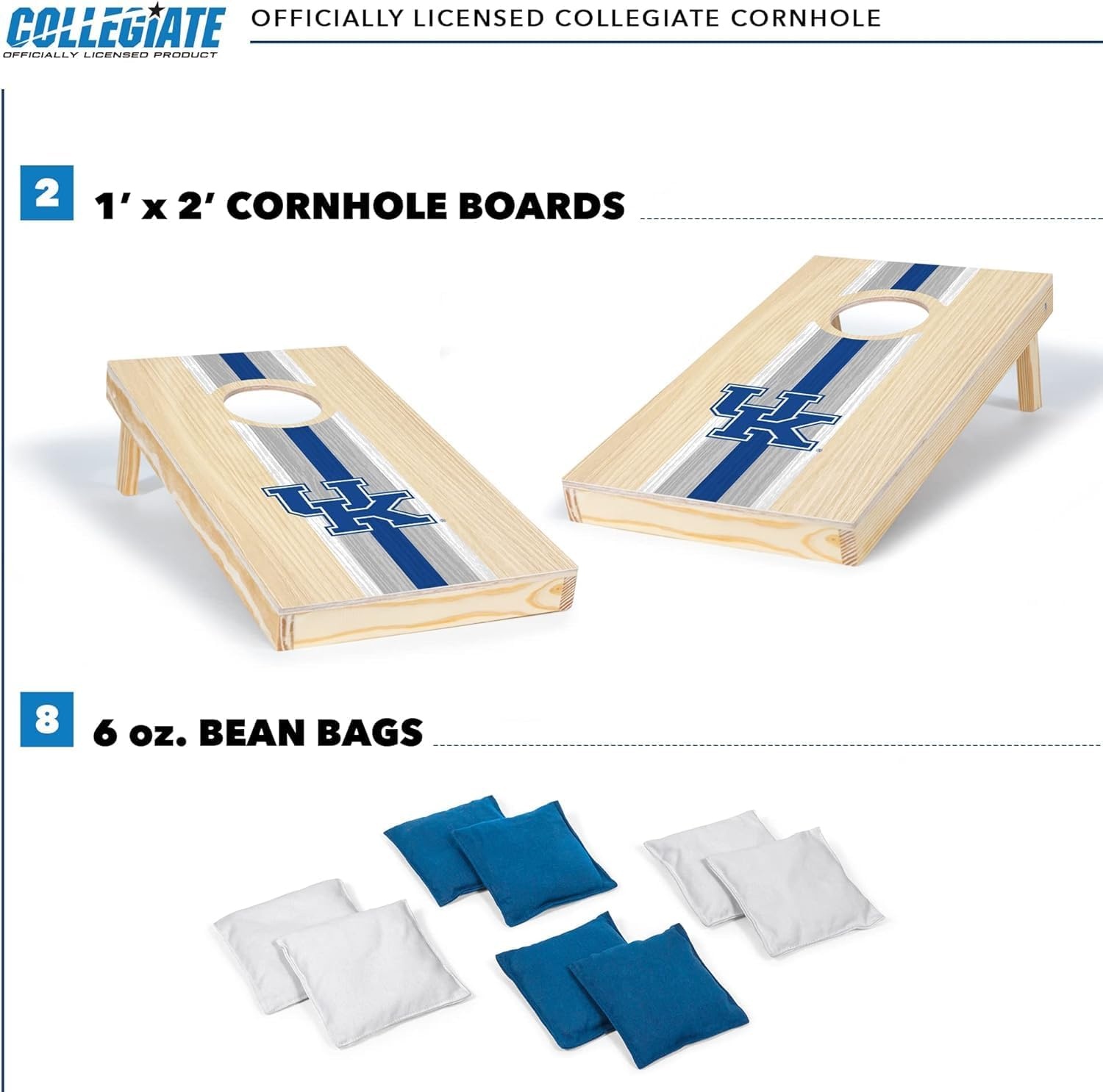 Wild Sports College Portable Size 1′ x 2′ Solid Wood Cornhole Set with Direct Print HD Team Graphics – Travel Size(Kentucky Wildcats)