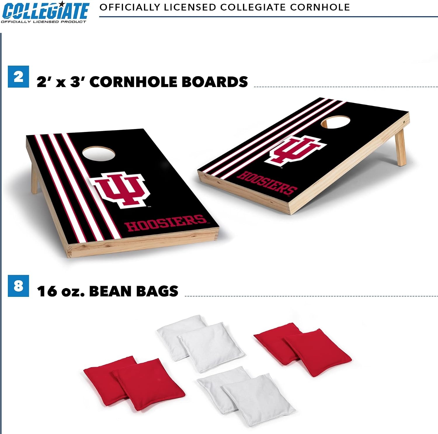 2′ x 3′ Solid Wood Cornhole Set with Direct Print HD Team Graphics – Great Gift for Any NCAA Fan  Bean Bag Toss Family Outdoor Games(Indiana Hoosiers)