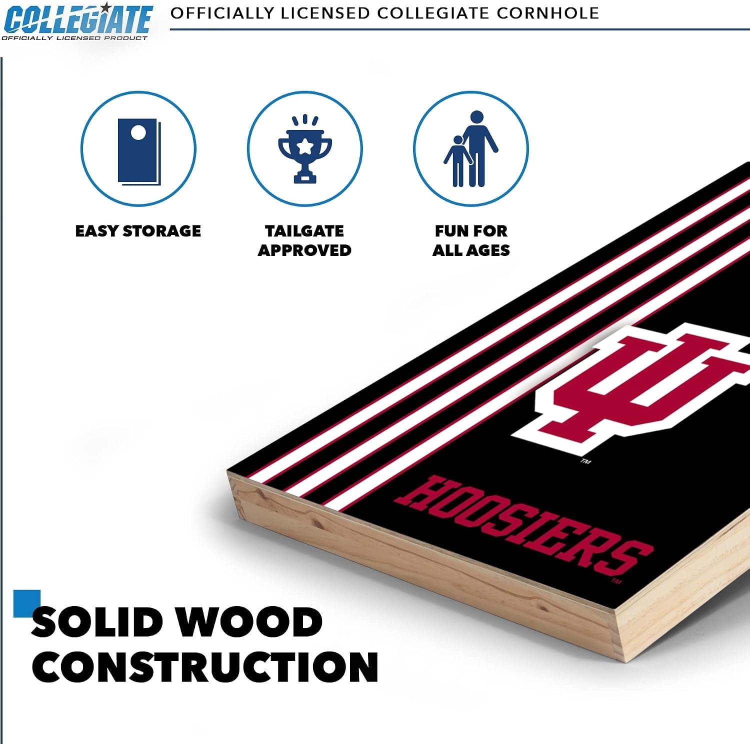 2′ x 3′ Solid Wood Cornhole Set with Direct Print HD Team Graphics – Great Gift for Any NCAA Fan  Bean Bag Toss Family Outdoor Games(Indiana Hoosiers)