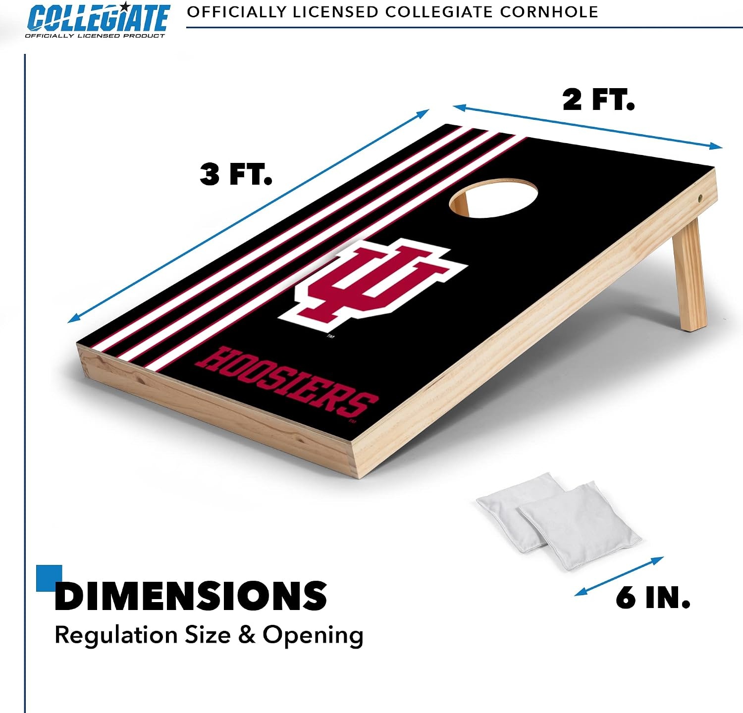 2′ x 3′ Solid Wood Cornhole Set with Direct Print HD Team Graphics – Great Gift for Any NCAA Fan  Bean Bag Toss Family Outdoor Games(Indiana Hoosiers)