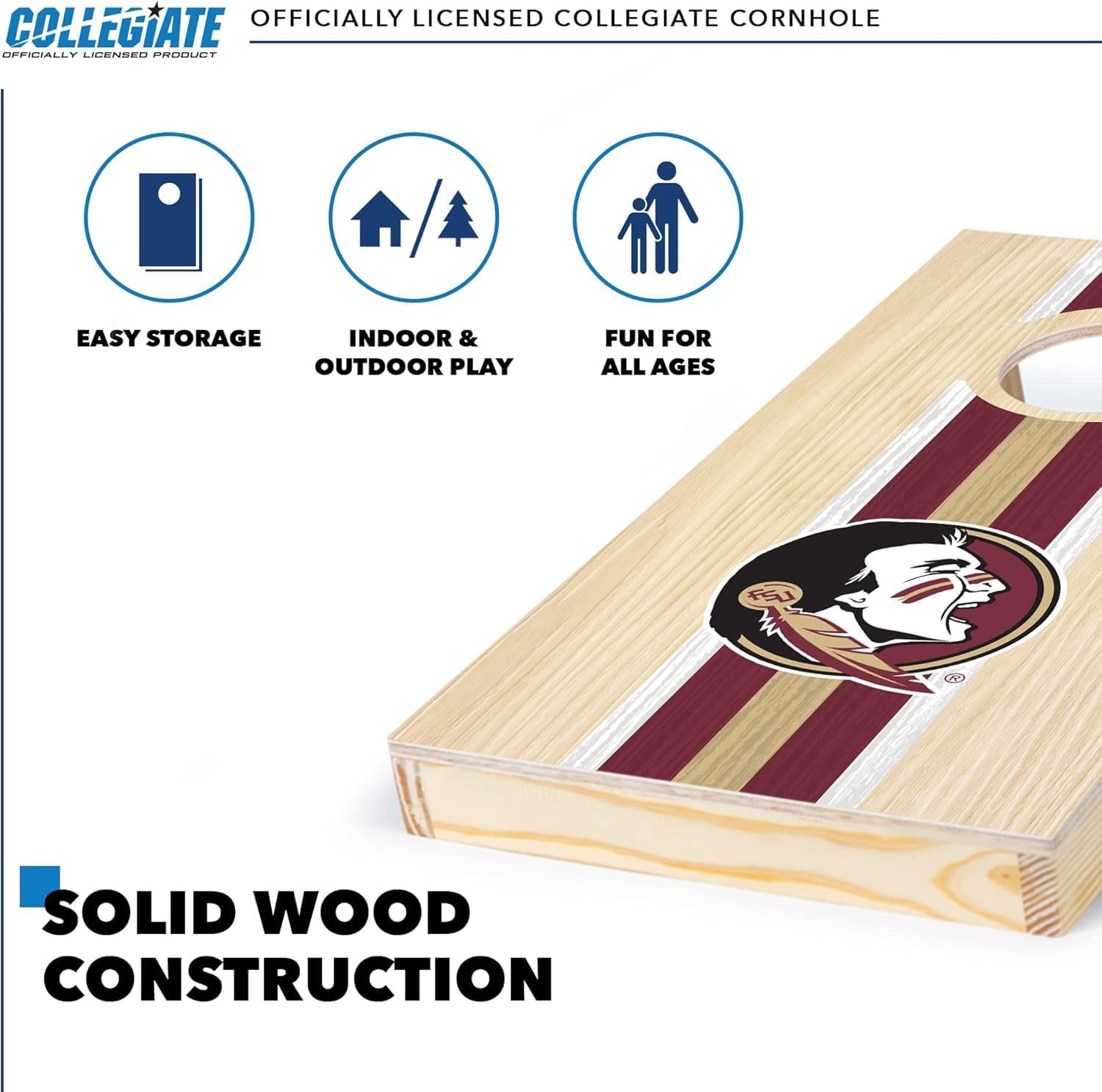 Wild Sports College Portable Size 1′ x 2′ Solid Wood Cornhole Set with Direct Print HD Team Graphics – Travel Size(Florida State Seminoles)