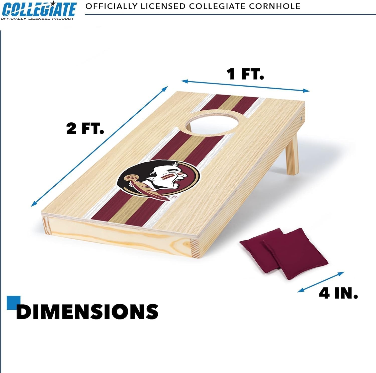 Wild Sports College Portable Size 1′ x 2′ Solid Wood Cornhole Set with Direct Print HD Team Graphics – Travel Size(Florida State Seminoles)