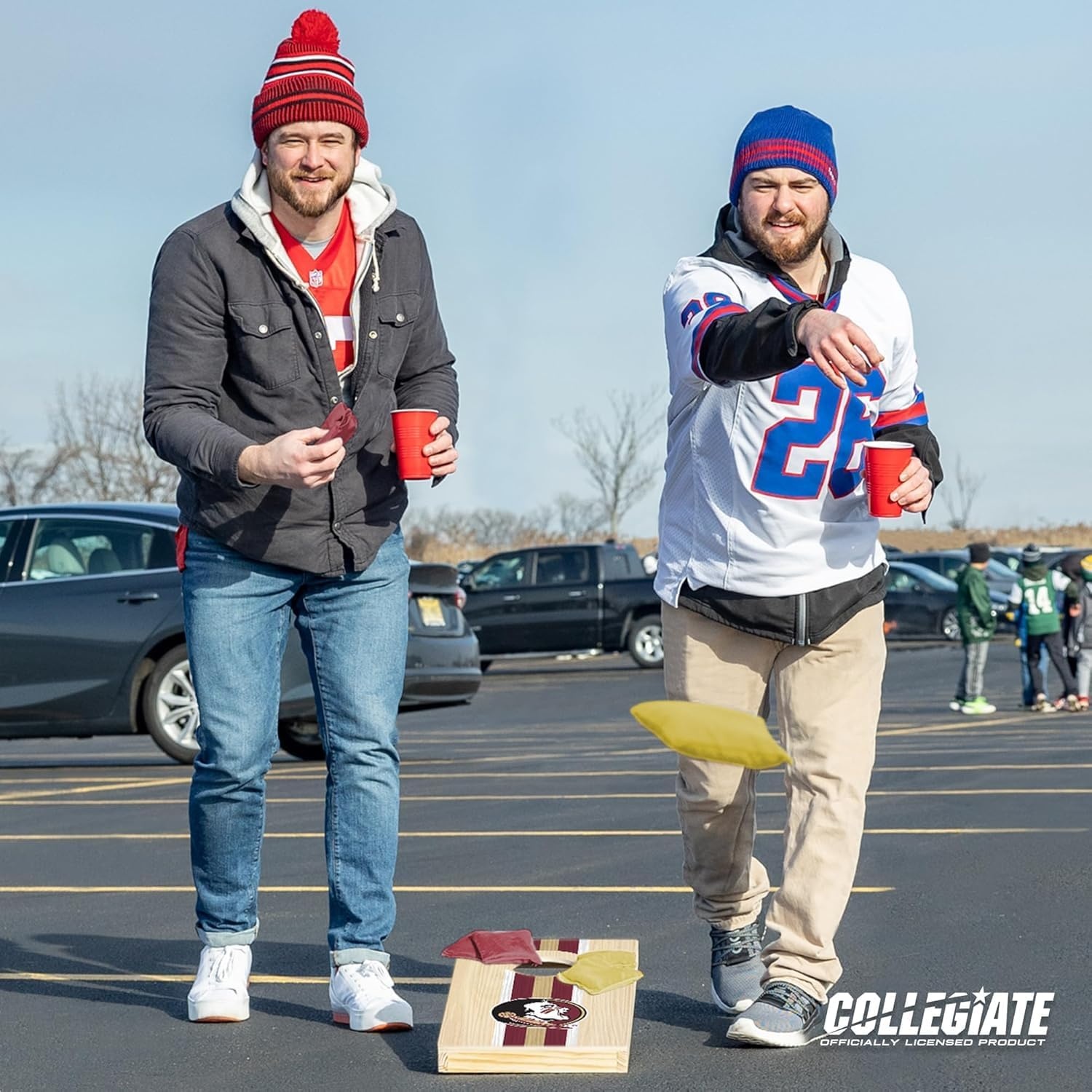 Wild Sports College Portable Size 1′ x 2′ Solid Wood Cornhole Set with Direct Print HD Team Graphics – Travel Size(Florida State Seminoles)