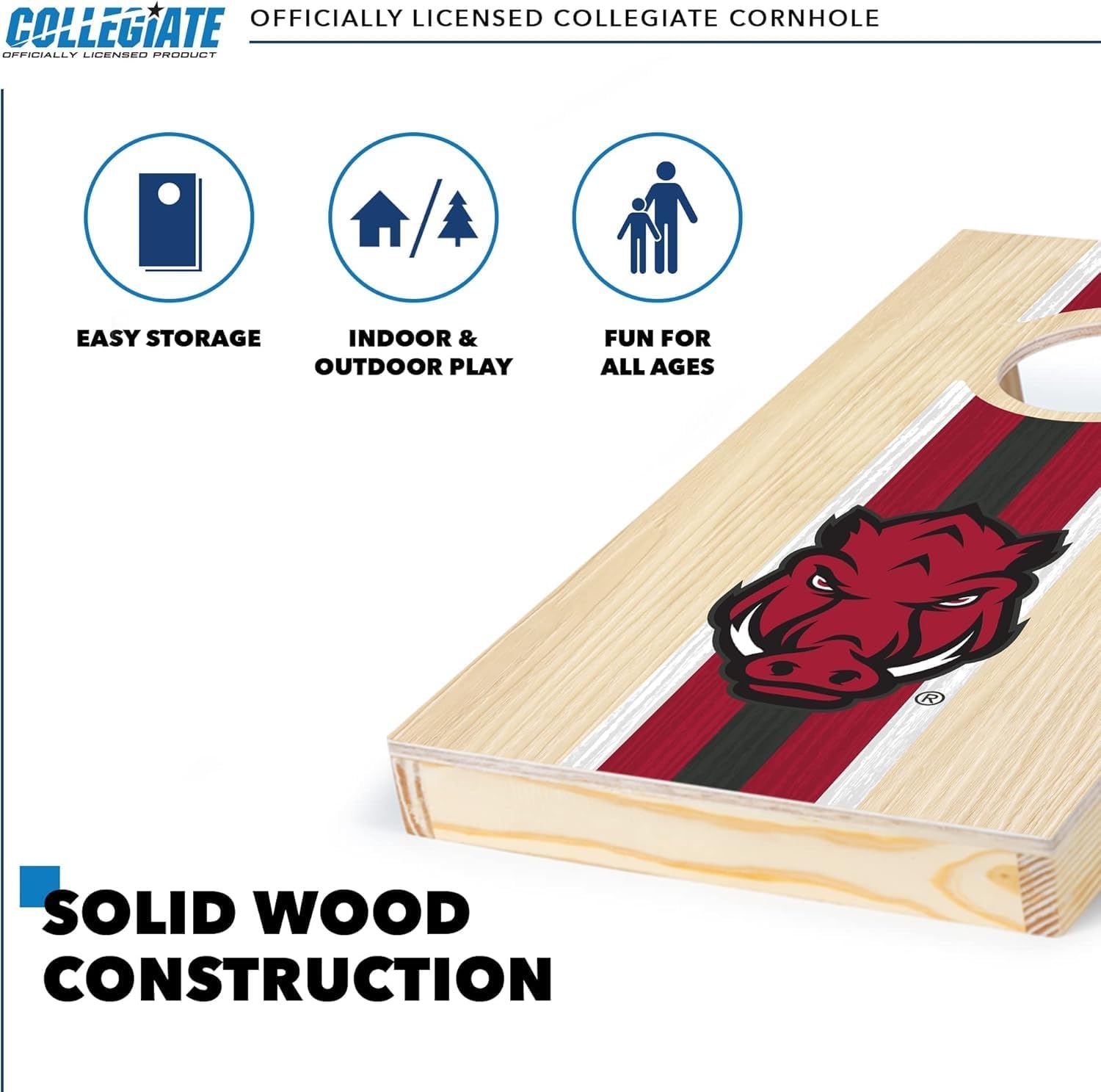 Wild Sports College Portable Size 1′ x 2′ Solid Wood Cornhole Set with Direct Print HD Team Graphics – Travel Size(Arkansas Razorbacks)