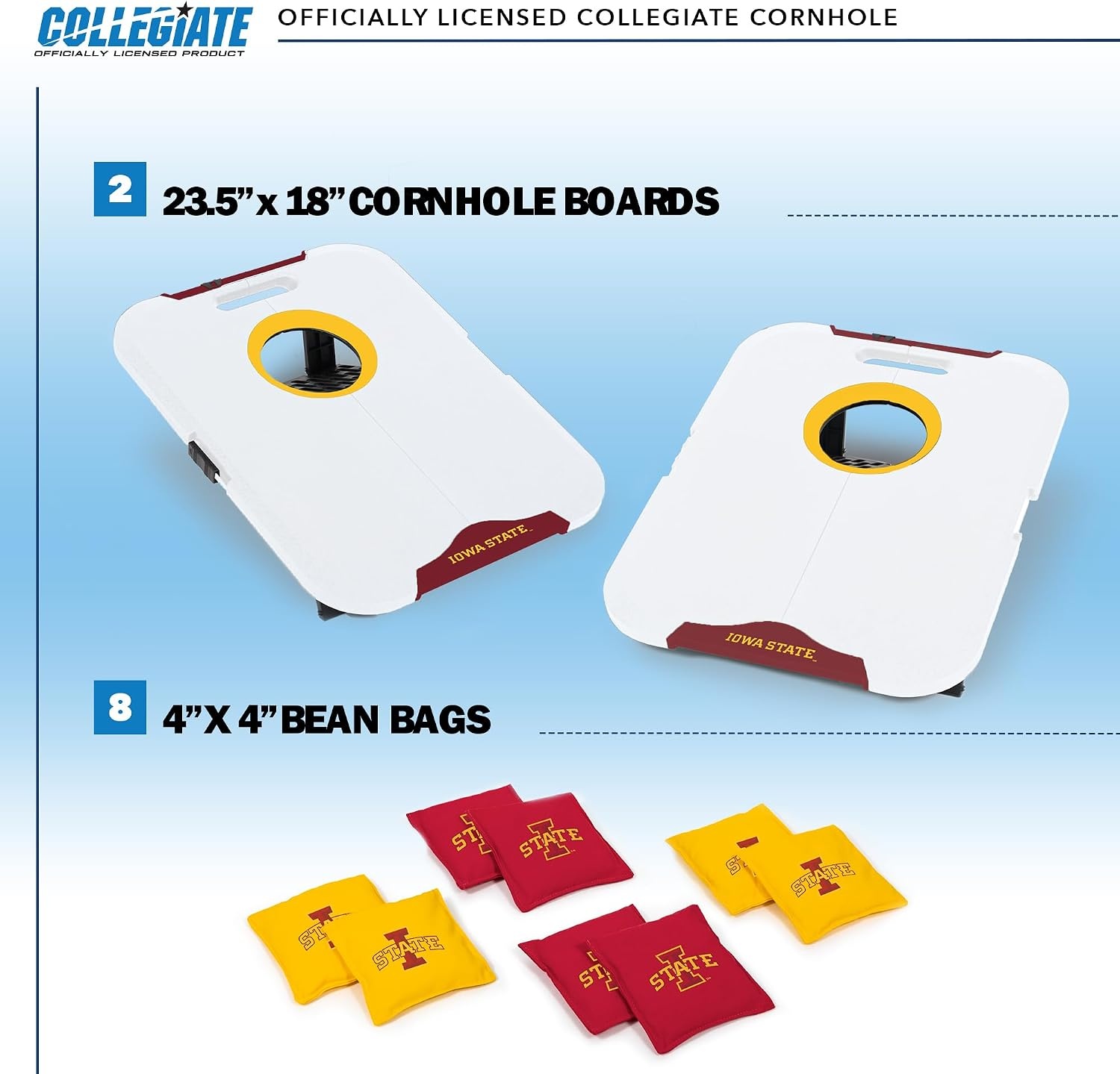 Wild Sports NCAA Pro Football All-Weather Cornhole Set – Travel Bean Bag Toss Set Includes 8 Bean Bags(Iowa State Cyclones)